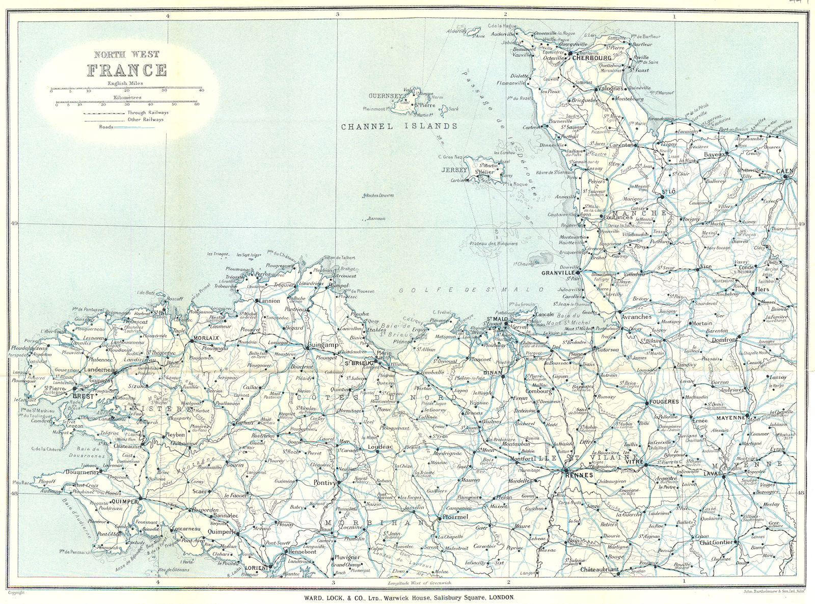 NORTH WEST FRANCE. Normandy Brittany & Channel Islands. WARD LOCK 1925 old map